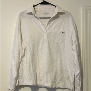 Vineyard Vines Women’s White  V Neck Collared Shirt, Size M